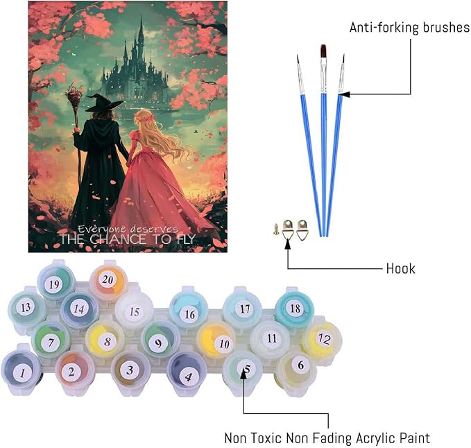 Witch Princess Paint by Numbers Kit for Adults Beginner with Framed | Easy Adult Paint by Number Kits on Canvas DIY Painting for Beginners Art by Numbers for Home Wall Decor 10x12 Inch