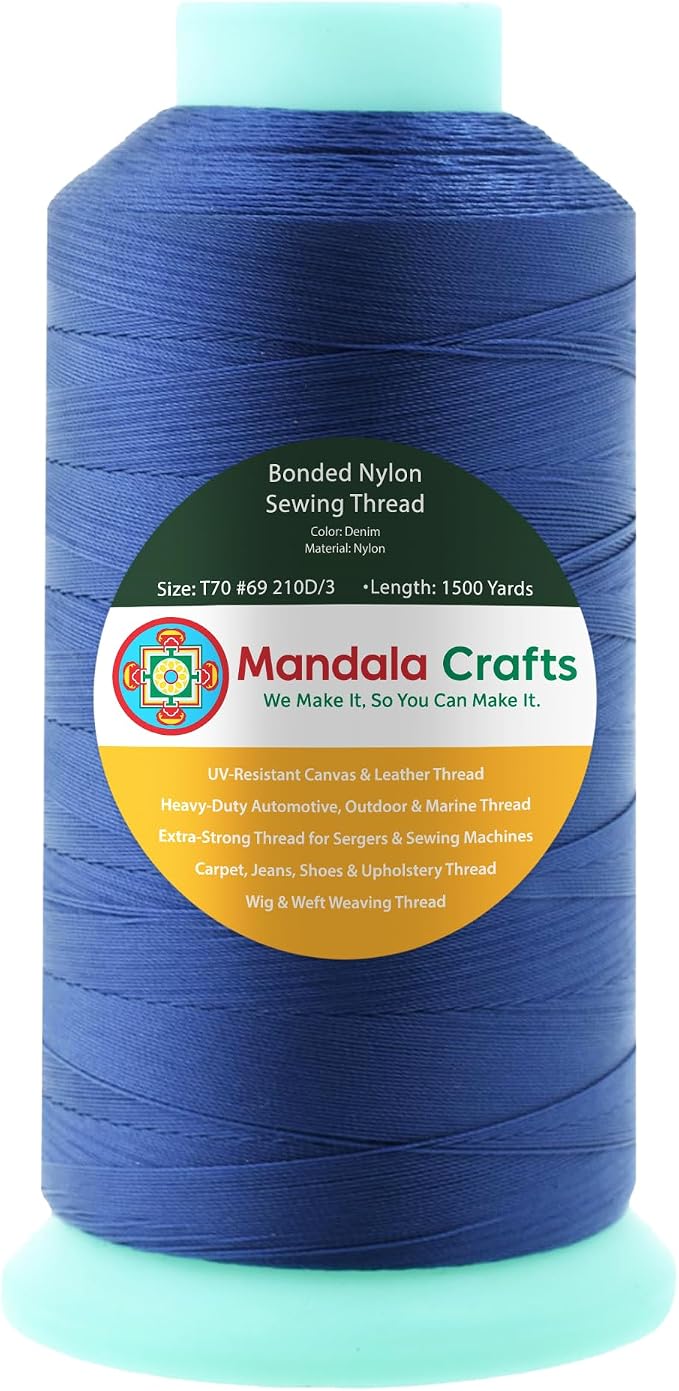 Mandala Crafts Size 69 210D T70 Denim Bonded Nylon Thread, 1500 YDs