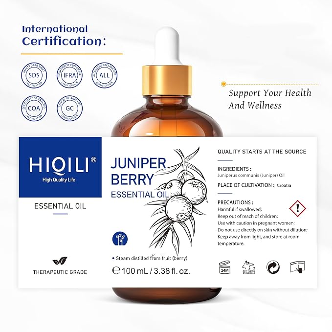 HIQILI Juniper Berry Essential Oil for Aromatherapy,Hair & Skin Care