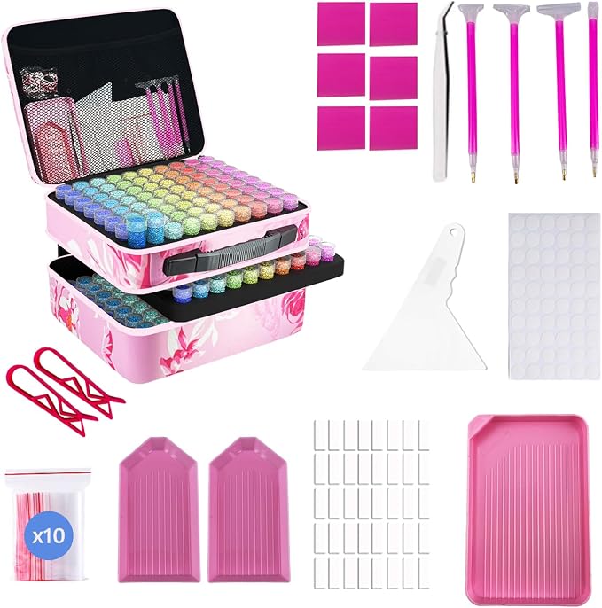 240 Slot Diamond Painting Storage Containers | Pink 240-slot storage box with tools & accessories for diamond art