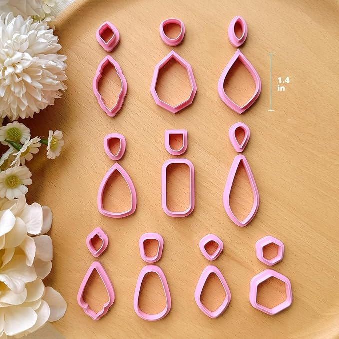 KEOKER Clay Cutters, Organic Polymer Clay Cutters for Earrings Making, 20 Shapes Floral Polymer Clay Cutters, Studs Clay Cutters for Polymer Clay Jewelry (A+B)