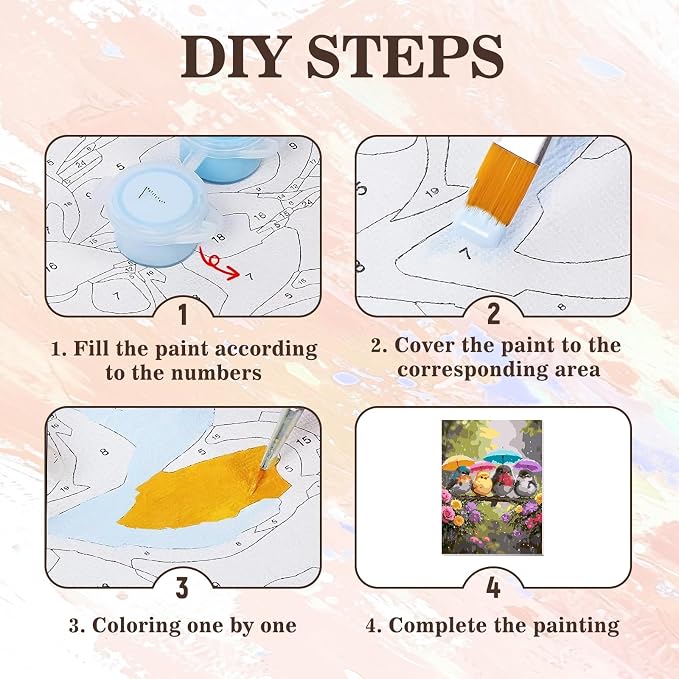 PHANTASYART Birds Paint by Number Framed with Wooden Easel 12x16inch | Birds Adult Paint by Numbers, Bird Canvas Paint by Numbers for Adults, DIY Acrylic Adult Paint by Number Kits on Canvas