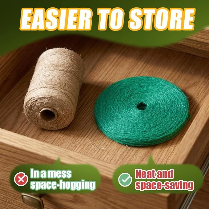 810FT Natural Jute Twine String Bulk Hemp Rope Cord for Crafts Gardening Gift Wrapping Wedding Décor Packing Material Burlap Ribbon Christmas Knitting Macrame Decoration (Green 2mm* 810ft)