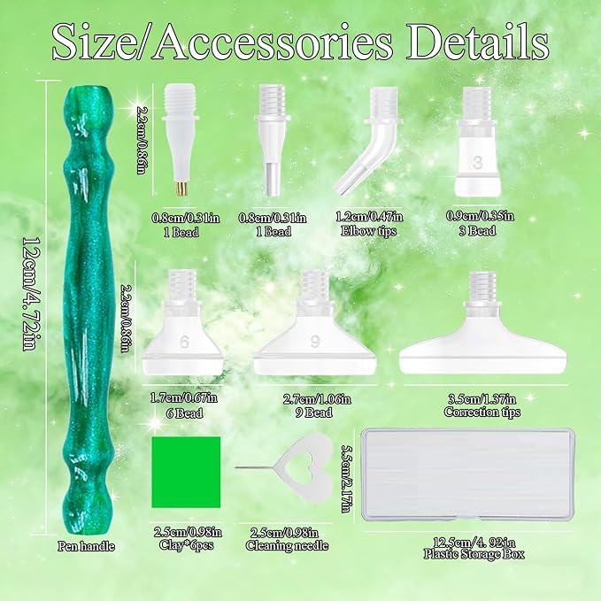 ZYNYXY 16PCS Ergonomic Diamond Art Pens Kits, Resin Diamond Painting Pen with Multifunctional Plastic Screw Thread Tips for 5D Diamond Painting (Starry Green A)