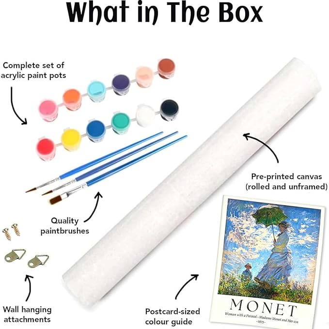 6 Pack Monet Paint by Numbers Kit for Adults Beginner (Without Frame)