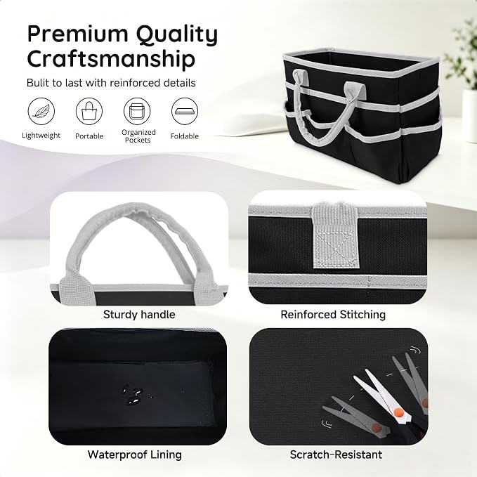 AKAYOK Art Supply Organizer Tote Bag, Portable Craft Bags with Handles | Foldable Storage Tote with 10 Pockets & Adjustable Divider for Stationary, Sewing, Scrapbooking Supplies, Medical Supplies