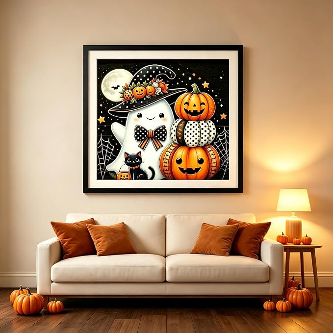 Cute Ghost Pumpkin Diamond Painting Kits for Adults, Halloween Diamond Art