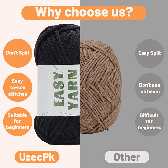 UzecPk 4 * 50g/1.76oz Crochet Yarn, 4 * 87yds Beginner Crochet Yarn | Beige Brown White Black Crochet Yarn for Beginners Easy-to-See Stitches Worsted-Weight Medium #4 Blend Crochet Kit Making