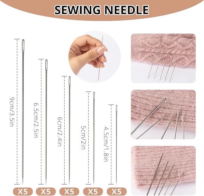 ZMLLAYE Sewing Kit, 37 Pcs Big Eye Sewing Needles Set with Threader | Complete hand sewing kit with big eye needles, threads, thimbles, threaders and seam ripper for easy repairs and DIY crafts.