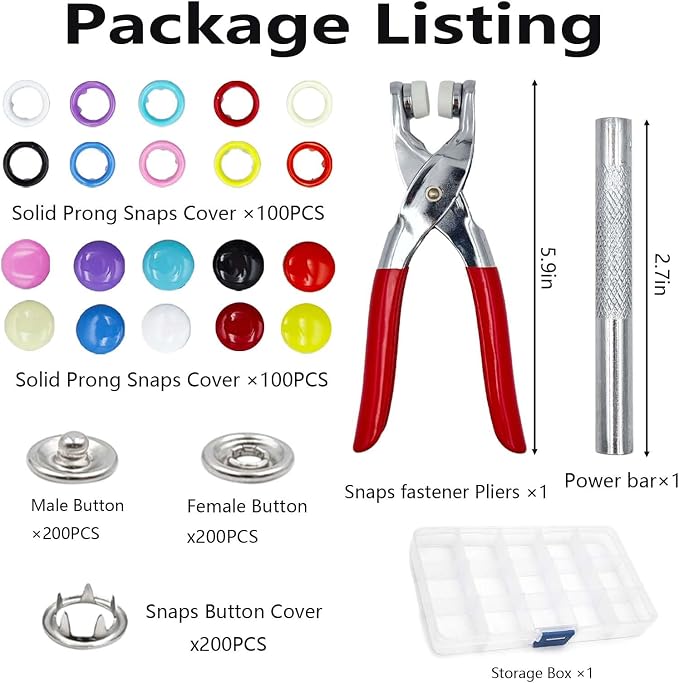 800-Piece Snap Button Kit, Solid & Hollow Stainless Steel Button Fasteners
