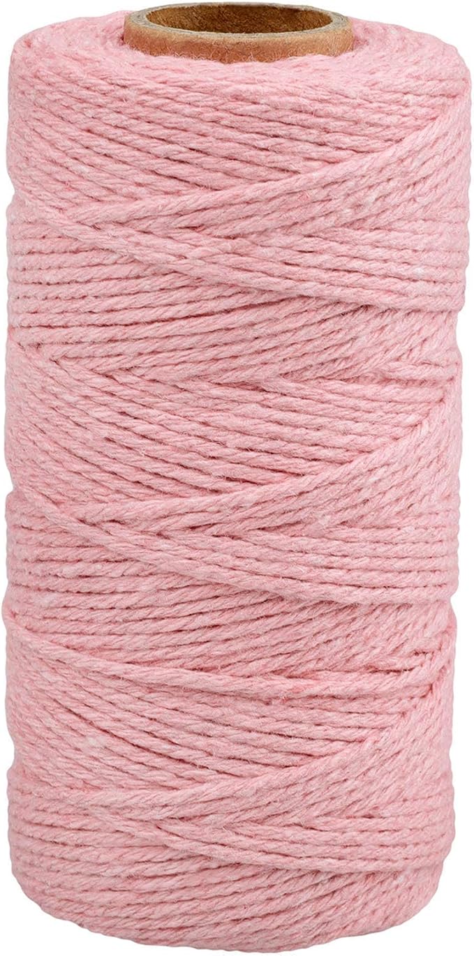 G2PLUS 2MM Cotton String,328 Feet Pink Cotton String for Crafts | Natural Soft and Sturdy, Easy to Cut, Gift Wrapping, Home Decor ,Valentine's Day Gift Twine, Holiday Decor