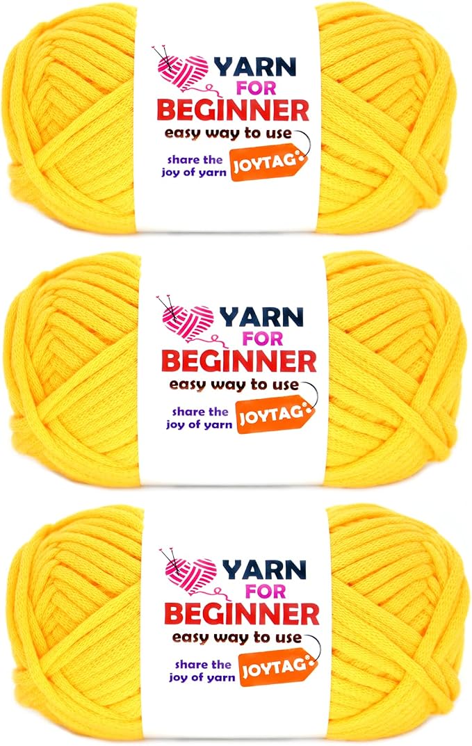 Yellow Cotton-Nylon Blend Yarn for Crocheting and Knitting - Easy-to-See Stitches for Beginners Crochet Kit (3x50g)