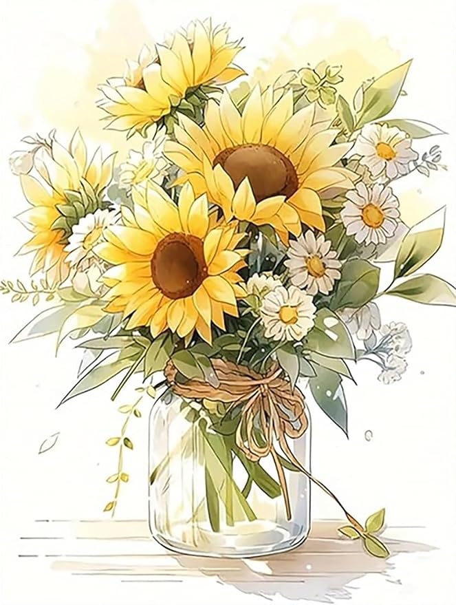 Diamond Painting Kits for Adults, Sunflower 5D Diamond Art Painting | Full Drill Round DIY Gem Painting, Diamond Dot Gem Art Painting Kits for Relax, Home Wall Art Decor 11.8 X 15.7 inch