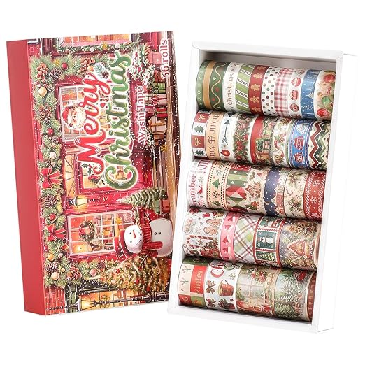 icceemee 36 Rolls Christmas Washi Tape Set, Festive Holiday Decorative Masking Tape, Xmas Planner Scrapbook Journal DIY Craft Gift Wrapping Supplies