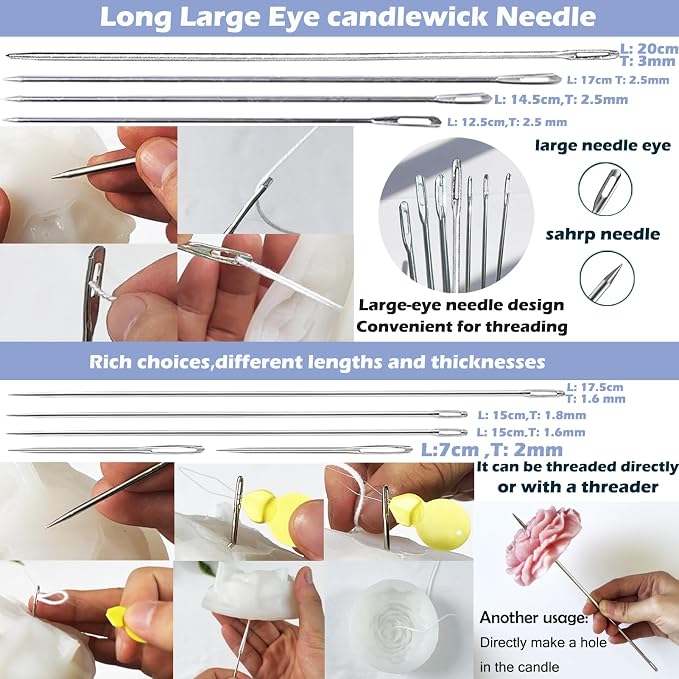 31PCS Wick Kits for Candle Making Wicks Inserting Nursing with Storage Bag Large Hole Needles for Silicone Candle Mold Hook Eye Punch Needle,7in Wicks Trimmer & Dipper,Wick Roll 200 Ft ect