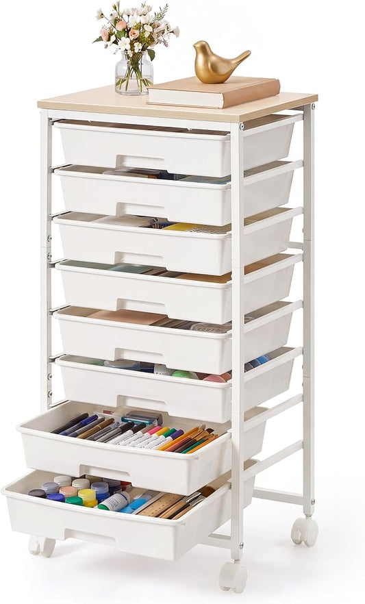 VASAGLE Rolling Cart with Drawers, Craft Organizers and Storage, White