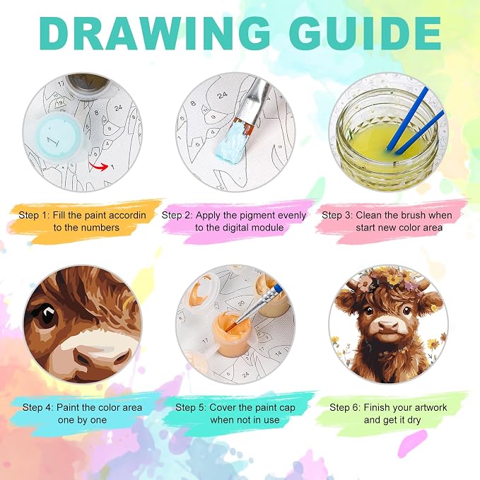 GEEHEIY Framed Paint by Numbers Kit for Adults, Highland Cow, 10 x 10 Inch | DIY Adult Paint by Number Kit for Beginners, Farmhouse Wall Decor, Stress Relief Craft Gift, Creative Hobby