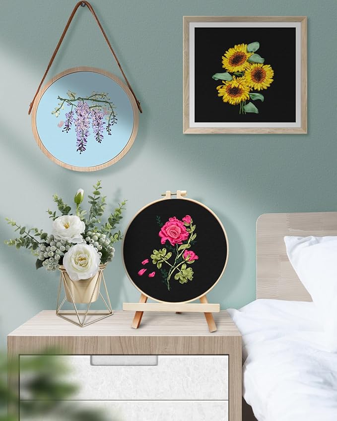 TINDTOP Embroidery Kit for Adult, Ribbon Embroidery Kit for Beginners | for Craft Lover Hand Stitch with Embroidery Skill Techniques (FLowers)