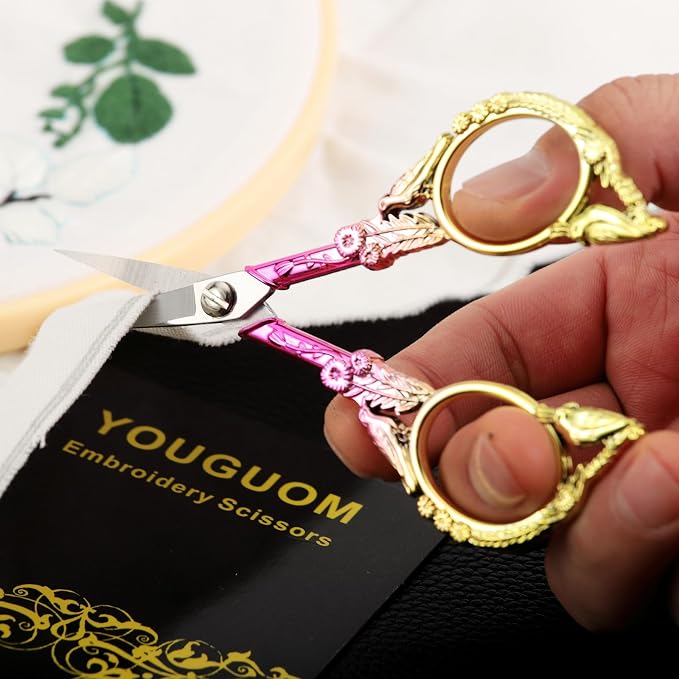 YOUGUOM Sewing Embroidery Scissors, Small Precision Shears | 4.6in, Pink, Sharp Tip for Craft, Needlework, Cross Stitch, Yarn, Paper, Thread Cutting, Cute Bird DIY Kit, with Cover