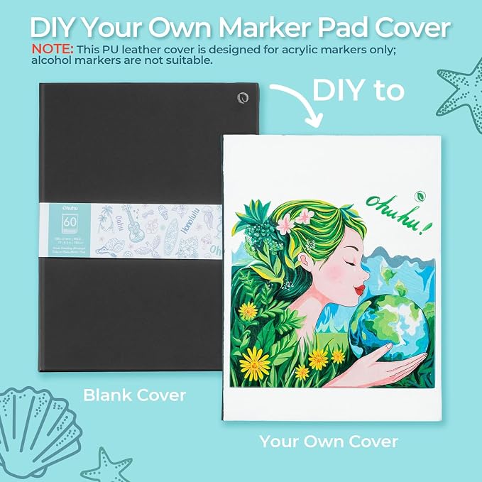 Ohuhu 8.5"x11" Double-Sided Bleedproof Marker Pad Art Sketchbook 60 Sheets | Large Sketch Book - 90 LB/150 GSM Smooth Drawing Paper - 60 Sheets/120 Pages -Hardcover Sketch Pad for Alcohol Markers Paints