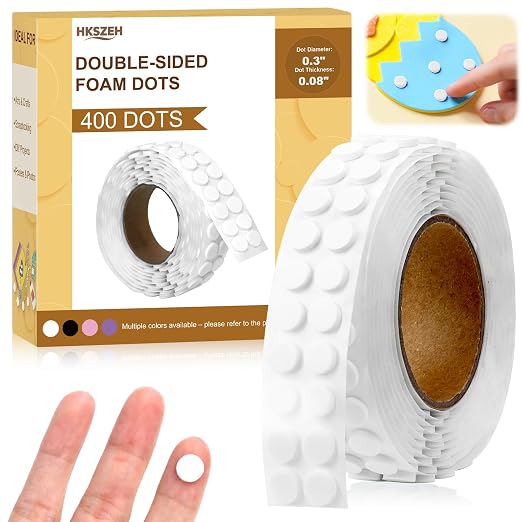 400 PCS 2mm Double Sided Foam Dots 0.3" Foam Round Dots 3D Foam Tape Craft Double Sided Dual Adhesive Foam Mounts Foam Pop Dots For Art Crafts Diy Handmade Scrapbook(White,0.3" Diameter,2mm Thick)