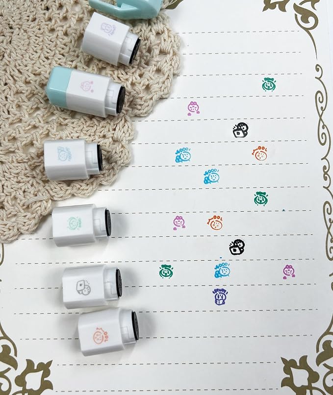 6-in-1 Retractable Pre-Inked Pen Roller Stamp – Task & Study Theme Self-Inking Stamp Set Includes DDL Deadline, Good, Study, Love, Work, Task – Rotatable Detachable Design for Students, Planners