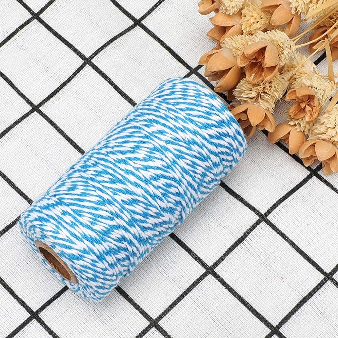 jijAcraft Blue and White Twine String, 328 Feet Christmas Bakers Twine String, 2MM Heavy Duty Packing String for DIY Crafts, Christmas Decoration, Gift Wrapping, Craft Wrapping