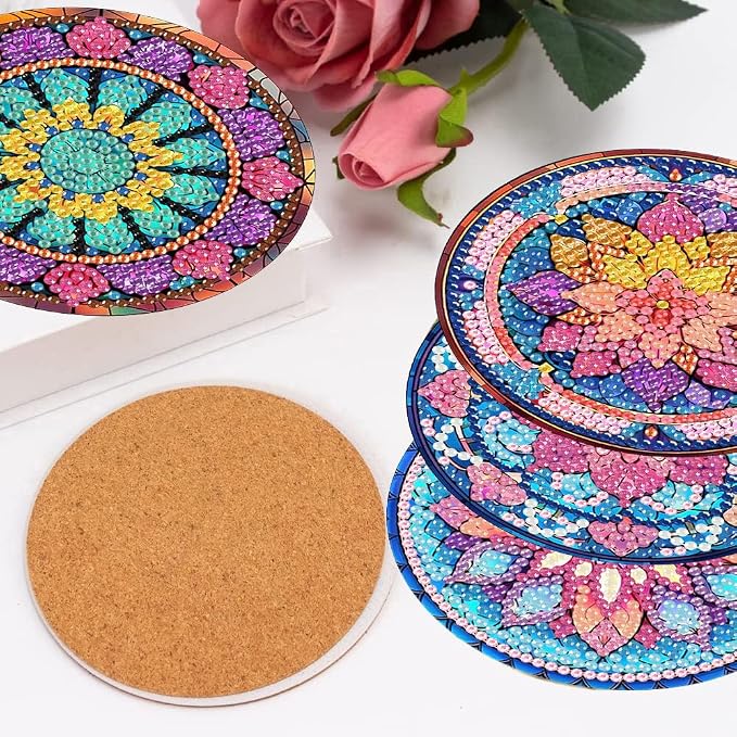 8 Pcs Diamond Art Coasters Kits, Mandala Diamond Painting Coasters Kits