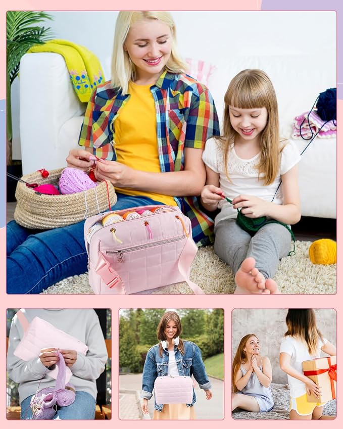 Aeelike Crochet Kit for Beginners Adults, Complete Yarn Kit, Pink | 87 PCS Crochet Kits for Beginners All-inclusive Crochet Set with Yarns Hooks Step-By-Step Instruction Storage Bag, Ideal Gift