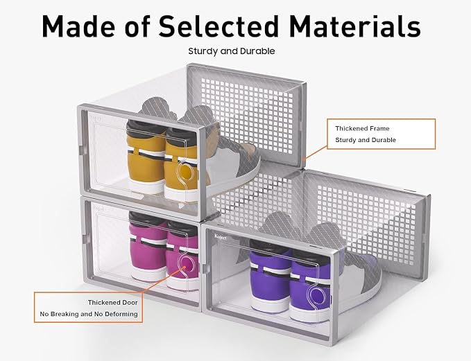 Kuject X-Large Shoe Storage Boxes 12 Pack, Clear Stackable Shoe Organizer