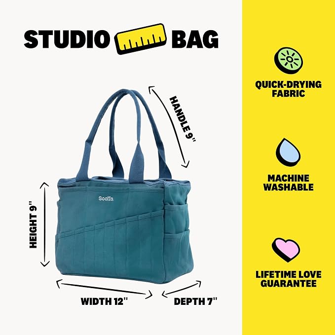 Soolla Studio Bag: Art Supply Storage Organizer & Pottery Tool Bag, Washable Tote, Yarn Bag, Crochet, 30 Pockets, 15+ Colors