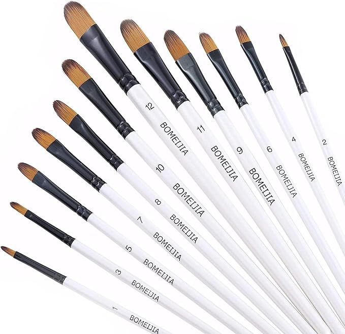 GETHPEN Filbert Paint Brushes Set, 12 PCS Artist Brush for Acrylic Oil | Filbert Artist Paint brushes, Acrylic Oil Watercolor Gouache,Professional Painting Kits with Synthetic Nylon Tips, White