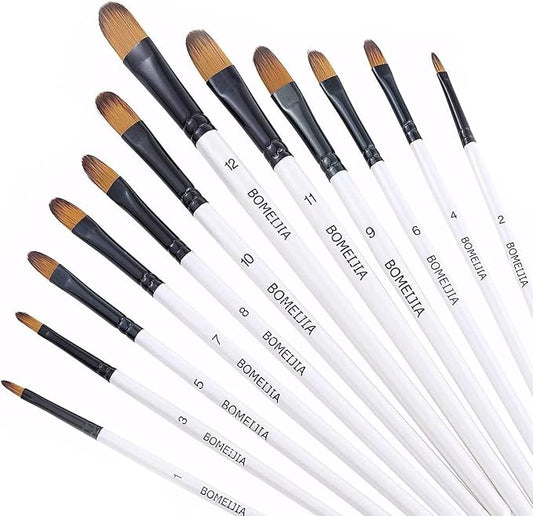 GETHPEN Filbert Paint Brushes Set, 12 PCS Artist Brush for Acrylic Oil | Filbert Artist Paint brushes, Acrylic Oil Watercolor Gouache,Professional Painting Kits with Synthetic Nylon Tips, White