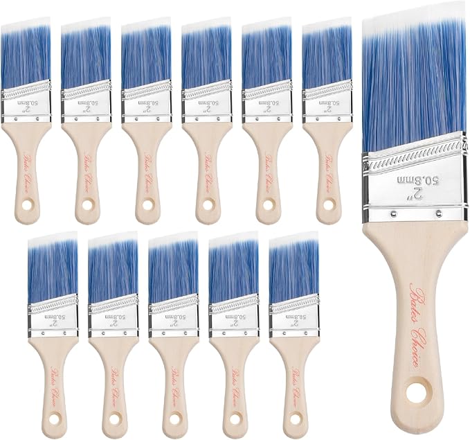 Bates- Stubby Angle Paint Brushes for Walls and Trim, 2-Inch, 12 pcs, Treated Wood Handle, 2 Inch Paint Brushes