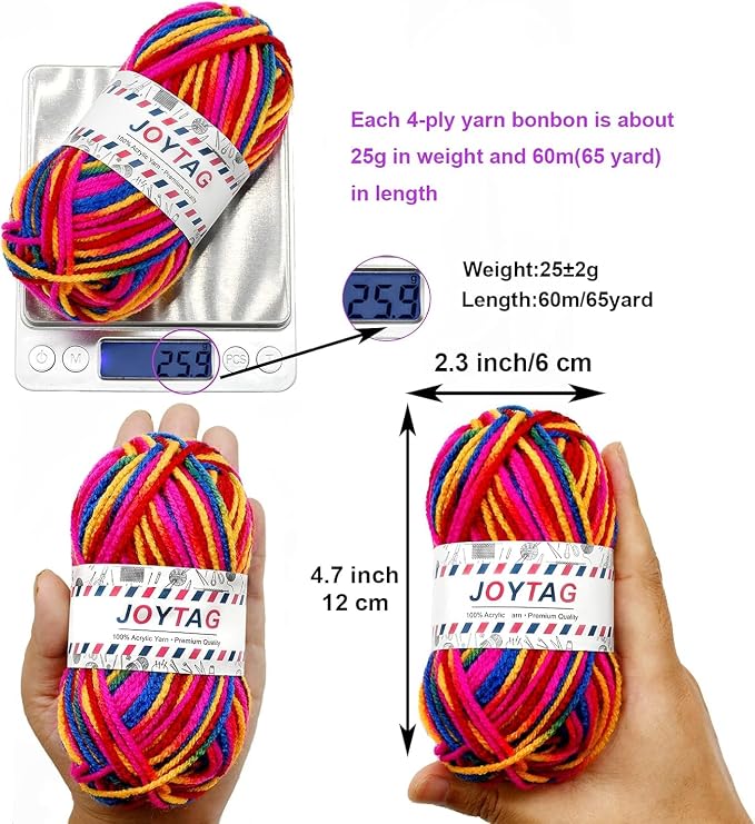 30 Acrylic Yarn Skeins,Multicolor Crochet Acrylic Yarn for Crocheting and Knitting,with Crochet Hooks Knitting Needles Stitch Markers,Crochet Starter Kit for Beginners(1950 Yards/750g)