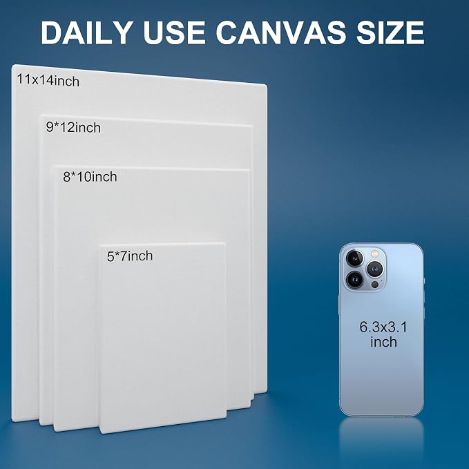 Stretched Canvases for Painting 11x14 Inch 7-Pack, 10 oz Triple Primed Acid-Free 100% Cotton Blank Canvas, Art Canvases for Oil Paint Acrylics Pouring & Wet Art Media, Pour Painting
