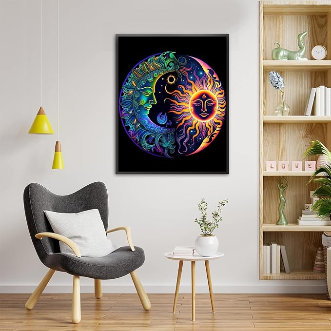 Moon Paint by Number for Adults, Paint by Numbers for Adults Beginner | Sun Paint by Numbers for Adults Beginner, Sun Paint by Numbers for Gift Home Wall Decor 16x20 inch Frameless