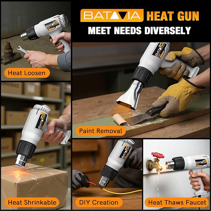 BATAVIA 1800W Heat Gun with 752℉&1112℉ Dual-Temperature Settings for Crafts | Dual Protection Fuses, Heavy Duty, Fast Heating, 4 Nozzles with Overheat Protection for Crafts, Vinyl Wrap, Shrink Tubing