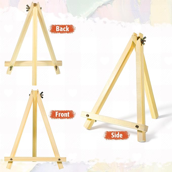 12 Pack 9 Inch Wood Easels, Tabletop Easels for Painting, Small Portable Canvas Holder, Tripod Painting Easel, Paintings Party Easel for Art Crafts Photo Picture Sign Display