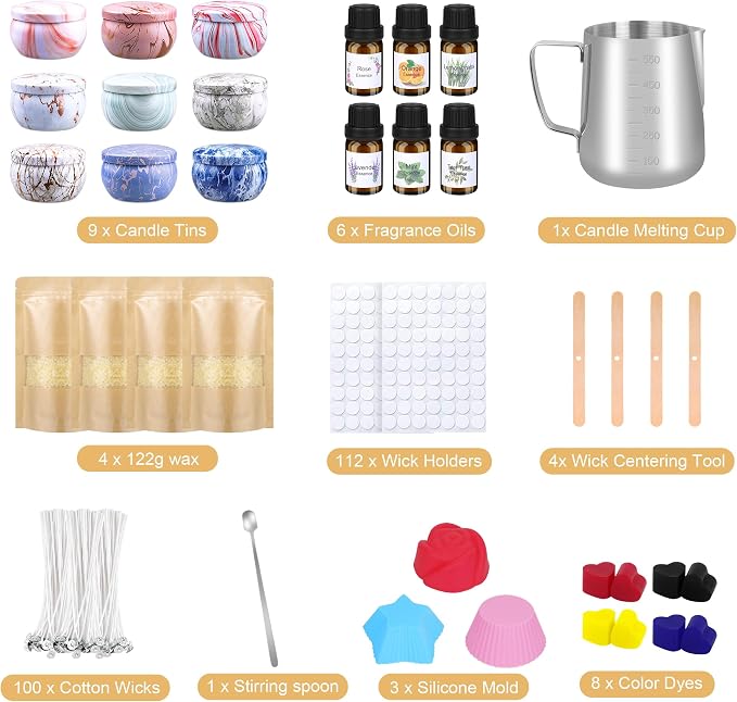 Candle Making Kits for Adults, Candle Making Supplies Accessory for Beginner, DIY Scented Candle with Beeswax, Essential Oil, Wicks, Wax Melting Pot, Moulds, Candle Jars, Dye, Make Your Own Candle