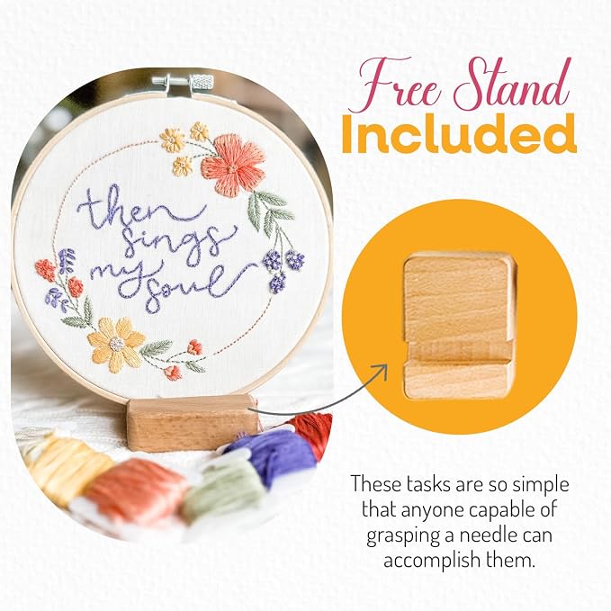 Elly & Grace Christian Embroidery Kit with Embroidery Hoop, Easy Embroidery Kit for Beginners and Adults, Full Embroidery Hoop Kit with Needles and Thread Included (Then Sings My Soul)