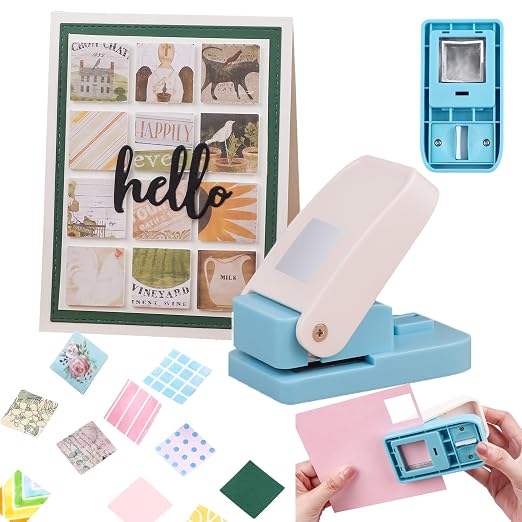 BAOFALI 3Pcs Stamp Puncher, 1X0.8inch &1inch Stamp Punch1 Inch Square Punch, Scalloped Rectangle Lever Action Paper Punches for Crafting Scrapbooking DIY Scrapbooking Journaling Card Making