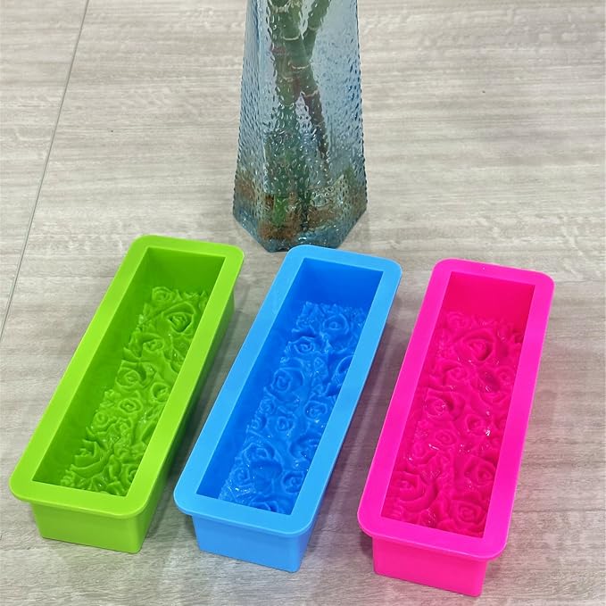Rectangular Rose Soap Silicone Mold with Wood Box,Rose Red | Flexible,Flowers Craft Art,For Soap Making Supplies
