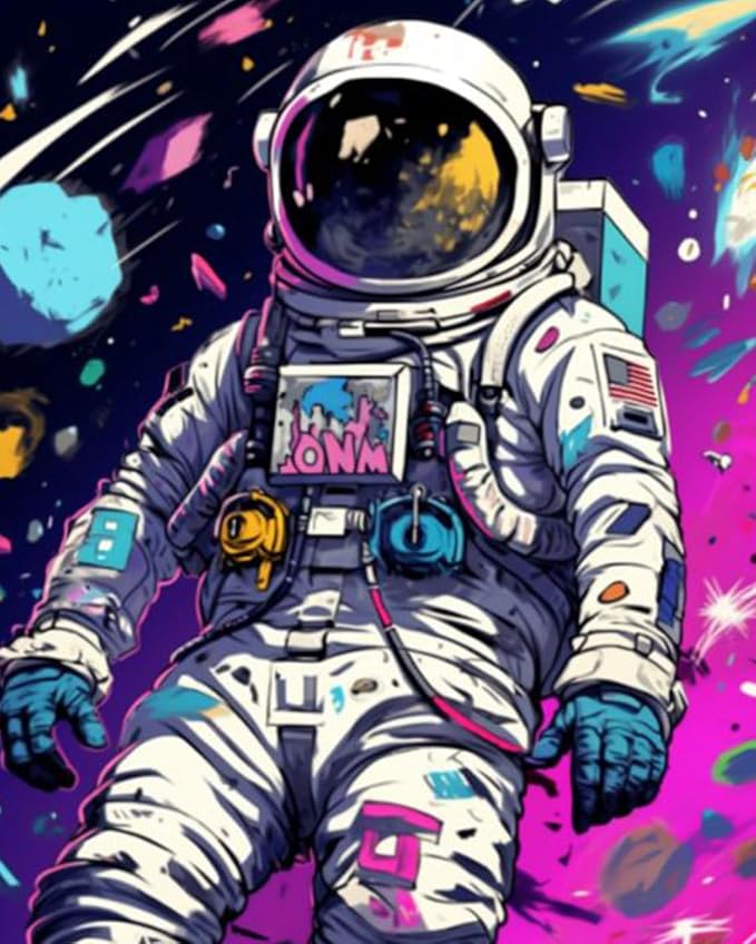 Tucocoo Graffiti Astronaut DIY Paint by Numbers for Adults Outer Space Astronaut DIY Digital Oil Painting Acrylic Paint Graffiti Painting Kits Canvas Pop Art Decor 16x20 Inch （Without Frame ）