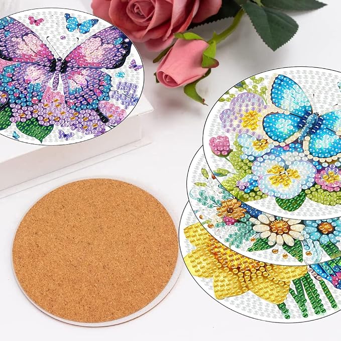 8 Pcs Diamond Art Coasters Kits, Butterfly Diamond Painting Coasters Kits