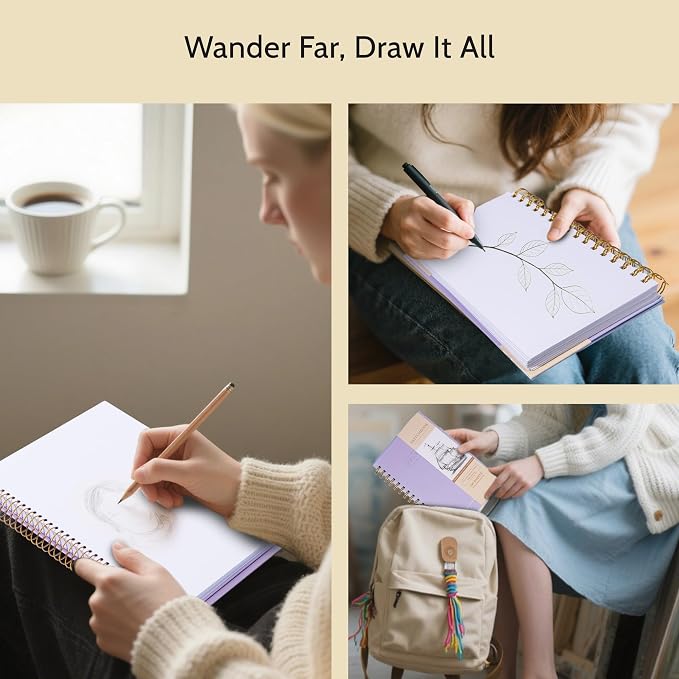 Yoment Small Sketch Book 5.5"x8.5",Mini Sketchbook,Spiral Bound,100 Sheets | Purple,68 lb/100gsm Hardcover Sketch Pad for Kids,Art Sketchbook Drawing Pad Book with Pencil,For Kids, Beginners,Artists