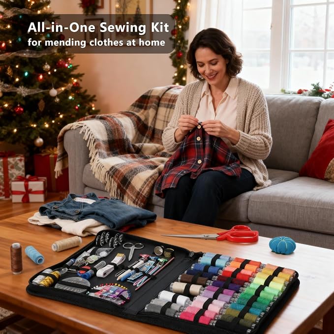YUANHANG Large Sewing Kit for Adults: 2-Year Supply for Home Hand Mending | 251 Pcs Complete Needle Thread Kit - Heavy Duty Scissors - 45XL Thread - Oxford carrying case - Home Travel College Dorm