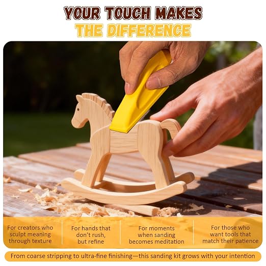 128PCS Premium Micro Sander & Sandpaper Kit, Detail & Mini Hand Sander with Small Sanding Block, 80–3000 Grit Sandpaper Assortment for Wood, Crafts, Furniture, Tight Spaces & DIY Projects