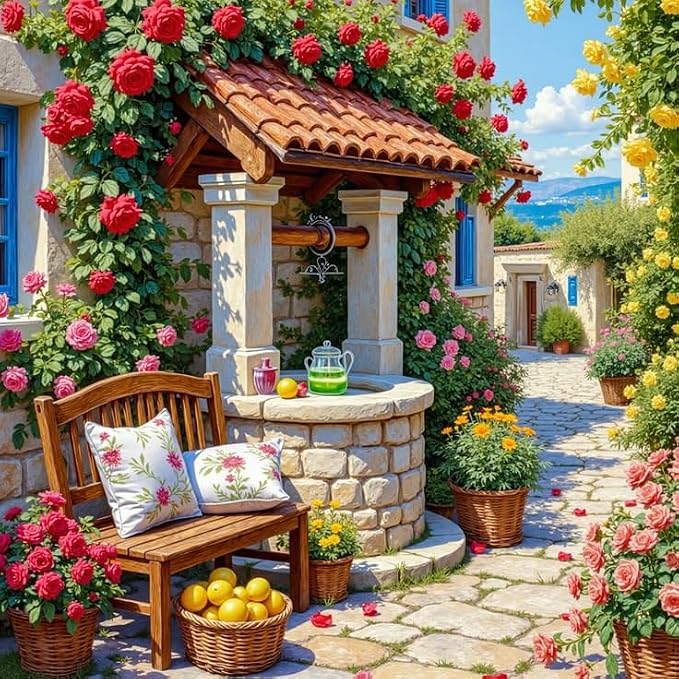 GEWOUVIN Garden Diamond Art Kits for Adults, Flower Diamond Painting Kit for Beginners, Round 5D DIY Dimond Art,Full Drill Painting Kit Art and Crafts for Adults Home Wall Decor【13.8x13.8inch】