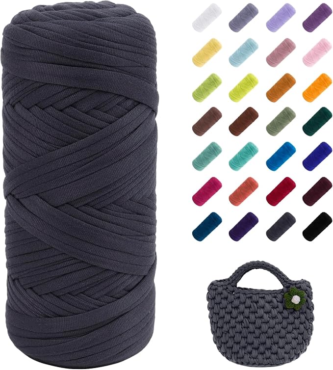 JeogYong T-Shirt Yarn, 200g/196ft Elastic Fabric Cloth Knitting T Shirt Yarn, Dark Blue Thick Crochet Fabric Ribbon for Crocheting Bags/Baskets/Rugs, Home Decor, DIY Crafts